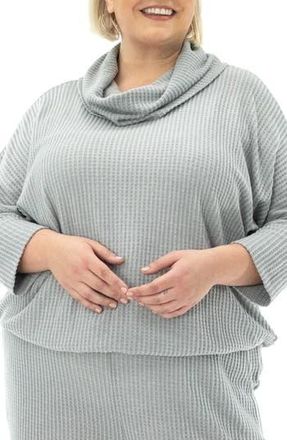 Nina Leonard Waffle Knit Cowl Neck Top in Light Grey at Nordstrom Rack, Size 1X