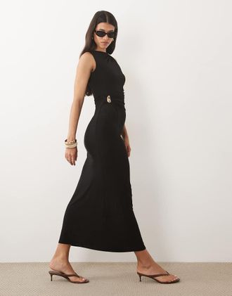 Asos Vestito midi nero con dettaglio attorcigliato in metallo
