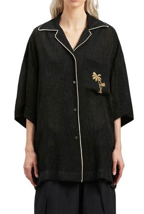 Palm Angels Black Soiree Logo Embroidered Bowling Shirt Size XS