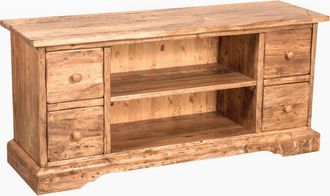 Biscottini International Biscottini - Country-style solid lime wood natural finish W129XDP40XH60 cm sized tv stand cabinet. Made in Italy