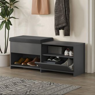 Dmora Mueble Zapatero Nuri, Armario Para 8 Pares, 1 Estante, 2 Puertas, 120x41x51h Cm Negro Antracita