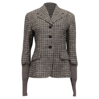 Chlo&eacute; Plaid Single-Breasted Blazer with Pockets in Grey Wool