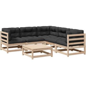 vidaXL Set Divani Giardino 6 pz con Cuscini in Legno Massello di Pino vidaXL
