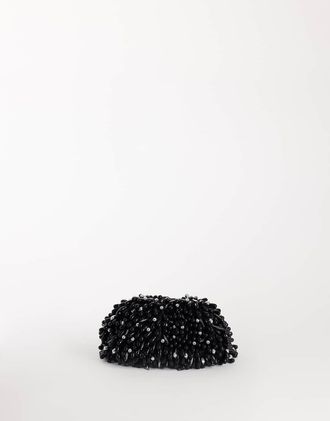 Topshop Jemma piccola pochette decorata con perline nera e argento-Nero