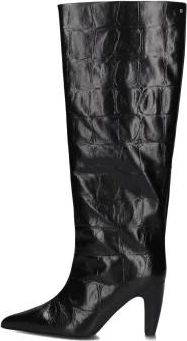 Bronx Low-Jadey Krokodillenprint Hoge Laarzen - Dames - Laarzen met Hak - Zwart - 41 EU - Wol - Schoenen