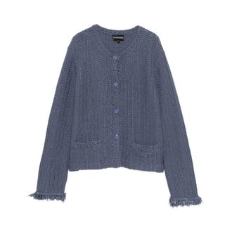 Emporio Armani Cardigans, female, Blue, Size: 2XS Pockets Fringed Cardigan