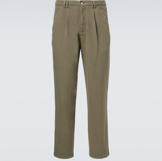 Brunello Cucinelli Pantalones rectos de algod&oacute;n y lino