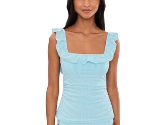 Lilly Pulitzer Aemma Ruffle Tankini Top Womens Swimwear Capri Blue Seersucker Stripe : 14, Polyester/Spandex