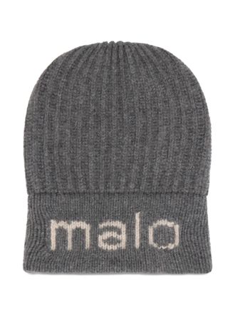 Malo ribbed logo beanie hat - Grijs