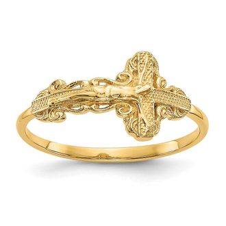 Diamond2Deal 14k Yellow Gold Diamond-Cut Crucifix Ring