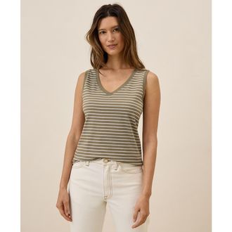 Pact Organic Cotton Softspun V-Neck Tank in Costa Mesa Stripe at Nordstrom, Size Small