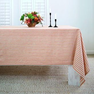 Solino Home Linen Tablecloth for Dining Table, Holiday and Everyday Table Decor - Amalfi Stripe in Pumpkin And Natural at Nordstrom, Size X-Small
