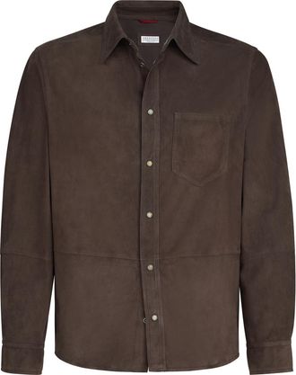 Brunello Cucinelli Suede overshirt in Espresso at Nordstrom, Size Xx-Large Eu