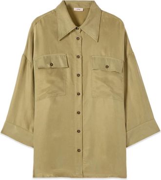 Oltre Oversized Cupro en Viscose Shirt - Dames - Overhemden - Groen - L - Polyester - Overhemden