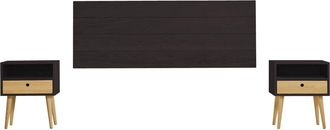 HOGAR 24 Cabecero acabado madera y 2 mesitas con cajón y hueco negro y cera