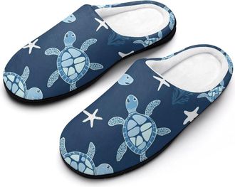 Generic Turtles Coral Starfish Mens Slippers Slip On Comfortable Fleece Cotton House Shoes Winter