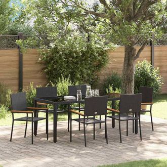 Berkfield Home 7 Piece Garden Dining Set Black Poly Rattan