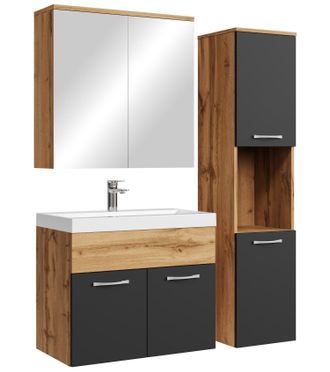 Badplaats Conjunto De Muebles De Ba&ntilde;o Montreal 60 Cm - Roble Con Negro Mat