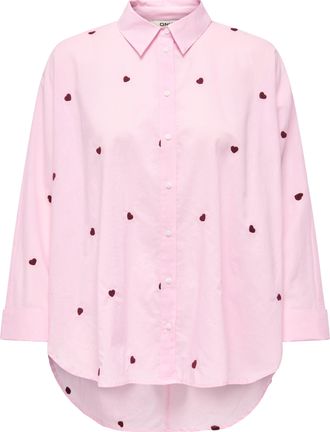 Only Hemdbluse ONLY ONLNEW LINA GRACE LS EMB SHIRT NOOS WVN, Damen, Gr. XS, roseate spoonbill detail:bordeaux heart, Web, Obermaterial: 100% Baumwolle, Po-