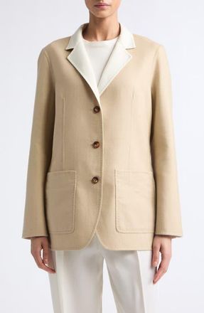 Lafayette 148 New York Patch Pocket Reversible Wool & Silk Blazer in Beechnut/cloud at Nordstrom, Size X-Large