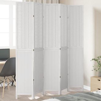 vidaXL Biombo Separador De 5 Paneles Madera Maciza Paulownia Blanco Vidaxl