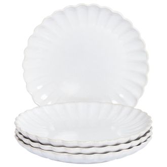 Beliani Conjunto De 4 Platos De Postre De Gres Caol&iacute;n Artesanal Acabado Esmalte Reactivo Blanco Nettle