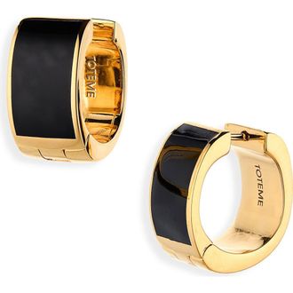 Toteme Signature Huggie Hoop Earrings in Black/Gold at Nordstrom