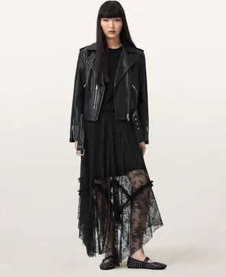 AllSaints Josie Tiered Lace Midi Skirt