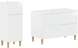 vidaXL Juego De Gabinete De Ba&ntilde;o De 2 Piezas Arnhem Blanco Brillante Vidaxl