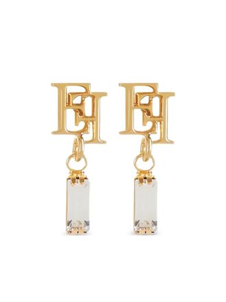 Elisabetta Franchi logo-plaque earrings - women - Brass - One Size - Gold