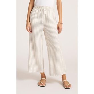 Matty M Beverly Relaxed Stripe Linen Blend Drawstring Pants in Natural at Nordstrom, Size X-Small