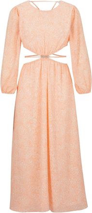 HUGO BOSS Hugo Womens Kasmata Crew Neck Long Sleeve Maxi Dress in Open Misc - Peach - Size 10 UK