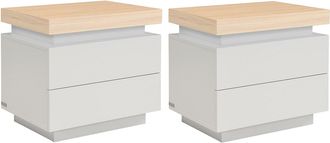 Vente-Unique Conjunto de 2 mesitas de noche - 2 cajones - MDF lacado - Con LEDs - Colores: Natural y Beige - HALO