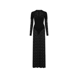 Marine Serre Vestido Largo de Malla y Jersey en Capas - Dresses - Mujer - Negro - XS