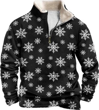 Generic Mens Sweatshirt Christmas Sweaters for Men Outdoor Casual Standing Collar Long Sleeve Zipper Sweatshirt with Pocket (UK, Alpha, XL, Regular, Regular, 