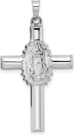 Diamond2Deal 14k White Gold Polished Satin Hollow Cross Pendant
