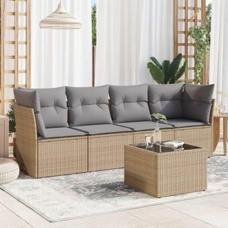 vidaXL Juego De Sof&aacute;s Jard&iacute;n Con Cojines 5 Pzas Rat&aacute;n Sint&eacute;tico Beige Vidaxl