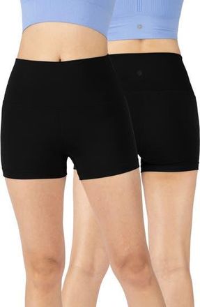 Yogalicious 2-Pack Lux Everyday Elastic-Free High Waist Bike Shorts in Black/black at Nordstrom Rack, Size X-Small