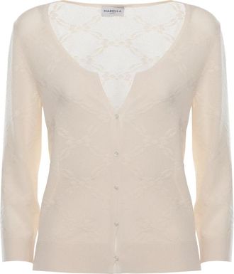 Marella Truien & Vesten, Dames, Beige, L, Geborduurd vest met bloemenprint