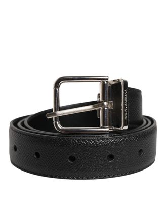 Dolce & Gabbana Calf Leather with Silver Buckle Belt - Black