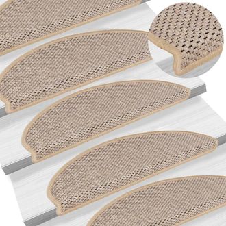 Berkfield Home Stair Mats Self-adhesive Sisal-Look 15 pcs 65x21x4 cm Light Beige | Size: Medium
