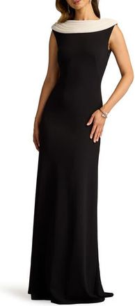 Tadashi Shoji V-Back Crepe Gown in Black/Ivory at Nordstrom, Size Medium