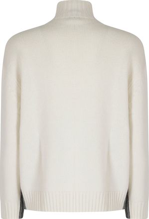 Semicouture Color-Block Knit Sweater with High Neckline and Ribbed Trim