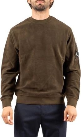 C.P. Company Brushed Emerized Diagonal Fleece Crewneck Sweatshirt - Heren - Sweatshirts - Groen - L - Katoen - Hoodies & sweatvesten