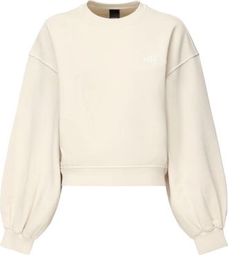 Pinko Beige Katoenen Trui- Relaxte Pasvorm- Lange Mouwen - Dames - Sweatshirts - Beige - L - Katoen - Hoodies & sweatvesten