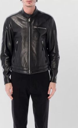 Tom Ford leather biker jacket stand collar zips
