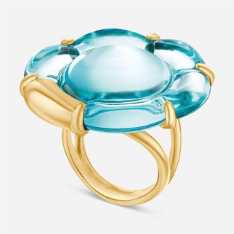 Baccarat Womens B Flower Vermeil Turquoise Crystal Ring 2806983