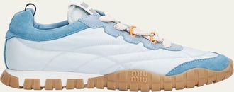 Miu Miu Technical Fabric and Suede Low-Top Sneakers