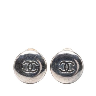 Chanel Tweedehands Cc Zilververgulde Ronde Clip-Oorbellen