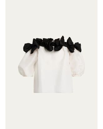 Carolina Herrera Bow-Embellished Off-Shoulder Silk Top